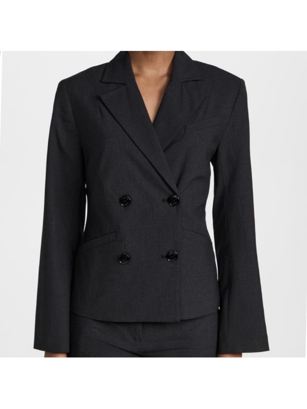 NWOT-GANNI Melange Fitted Double Breasted Blazer. Size: 36